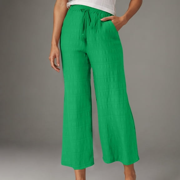 Xunlbb Women's Casual Wide Leg Pants Women's Casual Solid Color Pocket Elastic Waist Split Wide Leg Pants Gift for Her, S-2XL
