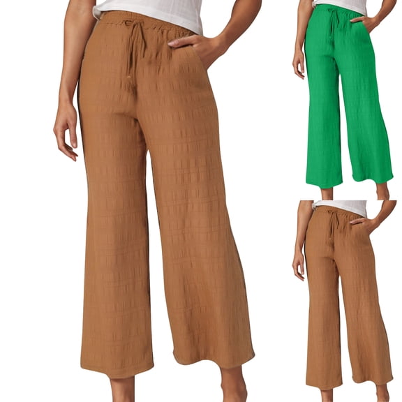 Xunlbb Women's Casual Wide Leg Pants Women's Casual Solid Color Pocket Elastic Waist Split Wide Leg Pants Gift for Her, S-2XL