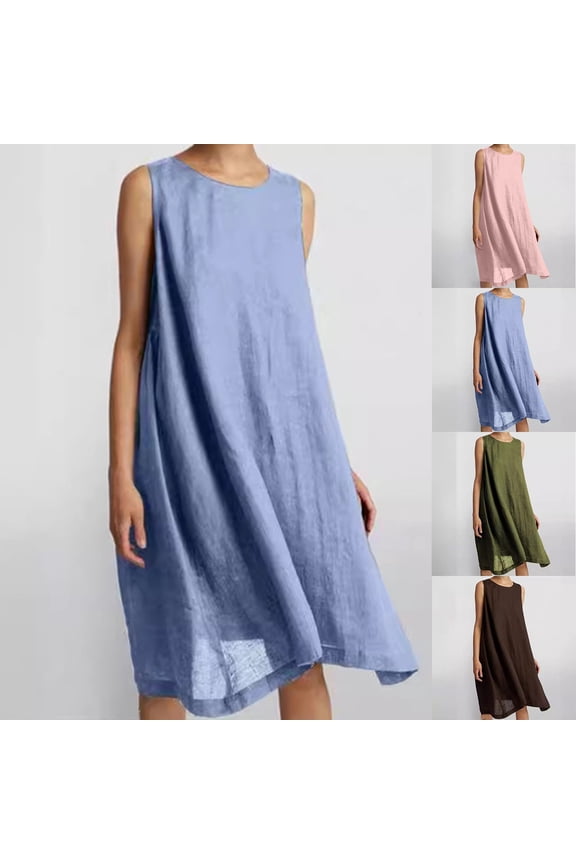 Women's Dresses Midi Tank Top Dress with Round Neck Sleeveless Lightweight Solid Basic Simple Essentials Summer Beach Fashion Club Vacation Casual Outfit Plus Size