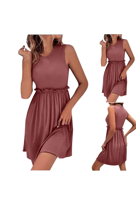 Women's Dresses Midi Tank Top Dress with Round Neck Sleeveless Lightweight Solid Basic Simple Essentials Summer Beach Fashion Club Vacation Casual Outfit Plus Size