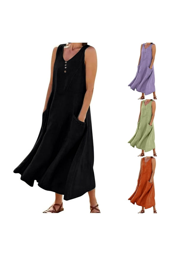 Women's Dresses Midi Tank Top Dress with Round Neck Sleeveless Lightweight Solid Basic Simple Essentials Summer Beach Fashion Club Vacation Casual Outfit Plus Size