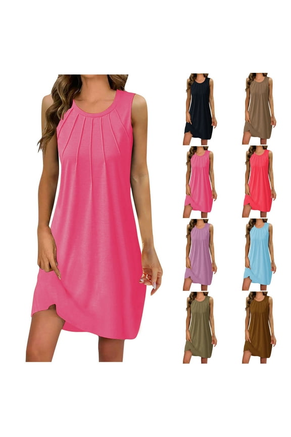 Women's Dresses Midi Tank Top Dress with Round Neck Sleeveless Lightweight Solid Basic Simple Essentials Summer Beach Fashion Club Vacation Casual Outfit Plus Size