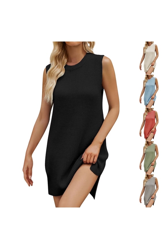Women's Dresses Midi Tank Top Dress with Round Neck Sleeveless Lightweight Solid Basic Simple Essentials Summer Beach Fashion Club Vacation Casual Outfit Plus Size