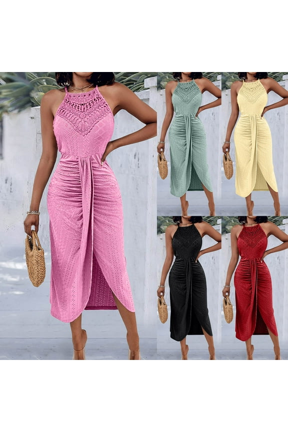Women's Dresses Midi Tank Top Dress with Round Neck Sleeveless Lightweight Solid Basic Simple Essentials Summer Beach Fashion Club Vacation Casual Outfit Plus Size