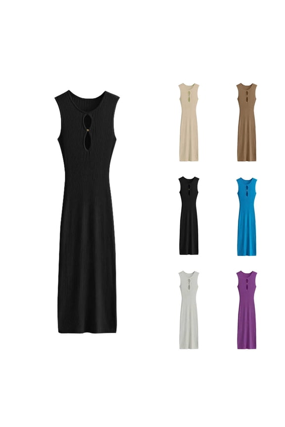 Women's Dresses Midi Tank Top Dress with Round Neck Sleeveless Lightweight Solid Basic Simple Essentials Summer Beach Fashion Club Vacation Casual Outfit Plus Size