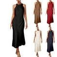 thumbnail image 1 of Xunlbb Women's Dresses Midi Tank Top Dress with Round Neck Sleeveless Lightweight Solid Basic Simple Essentials Summer Beach Fashion Club Vacation Casual Outfit Plus Size, 1 of 6