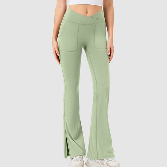 Xunlbb Women's Lightweight Summer Pants, Fashionable Women's Solid Color High Waisted Flared Pants With Raised Hips And Wide Legs ,Green M