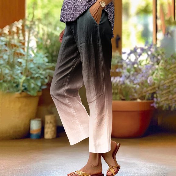 Xunlbb Women's Lightweight Summer Pants, Women'S Spring Print All-Match Straight Leg Casual Pants ,A-Pink 2XL