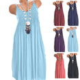 thumbnail image 1 of Xunlbb Women's Long Dress Fashion Sleeveless Summer Tassel Cotton Fashion Long Dress Lightweight Pleated Front Summer Vacation Beach Fashion Plus Size S-XXXXXL, 1 of 7