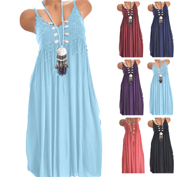 Xunlbb Women's Long Dress Fashion Sleeveless Summer Tassel Cotton Fashion Long Dress Lightweight Pleated Front Summer Vacation Beach Fashion Plus Size S-XXXXXL