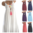 thumbnail image 1 of Xunlbb Women's Long Dress Fashion Sleeveless Summer Tassel Cotton Fashion Long Dress Lightweight Pleated Front Summer Vacation Beach Fashion Plus Size S-XXXXXL, 1 of 7
