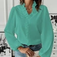 thumbnail image 1 of Xunlbb Women's Long Sleeve Blouses Women's Casual Solid Color Loose V-Neck Long Sleeve Ruffle Shirt Women's Plus Size Long Sleeve Shirts, S-5XL, 1 of 5