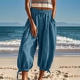 thumbnail image 1 of Xunlbb Women's Pants, Women's Casual Loose Baggy Pocket Pants Fashion Playsuit Trousers Overalls Imitation Cotton And Linen Cropped Pants Gift for Women ,Dark Blue XL, 1 of 7