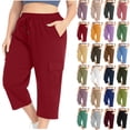 thumbnail image 1 of Xunlbb Women's Plus Size Capri, Plus Size Woman Fashion Solid Color Elastic Waist Pockets Pants,Dark Gray 2XL, 1 of 10