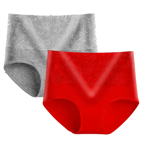 Xunlbb Women's Plus Size Panties,,2pcs Women's Briefs Comfortable Cotton High Waist Underwear Women Sexy Panties (Red 3XL) on Clearance