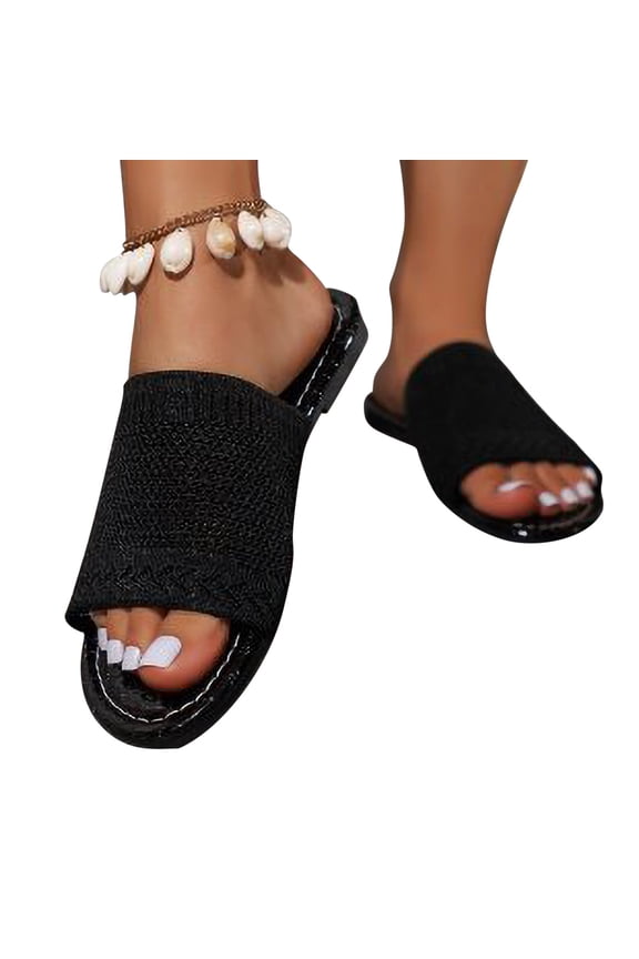 Women's Sandals Flat Bottomed Fly Woven Fabric Flip Flops External Wear Lightweight Wide Flat Heel Beach Sandals Women's Fashion Shoes Up to 60% Off