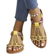 thumbnail image 1 of Xunlbb Women's Sandals Flat Toe Beaded Bohemian Beach Roman Sandals Women's Fashion Shoes Up to 60% Off, 1 of 5
