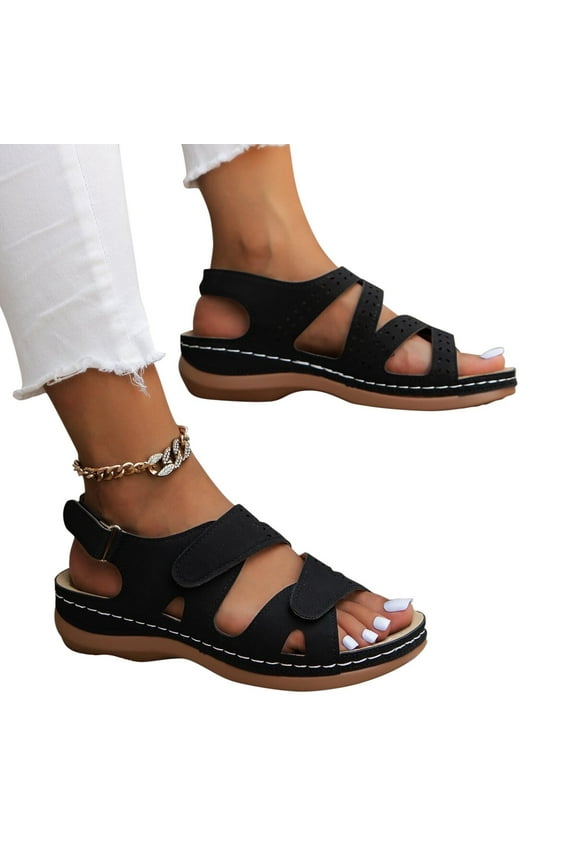 Women's Sandals Women's Solid Color Platform Sandals Casual Ankle Strap Slingback Wedge Shoes Summer Comfy Shoes Women's Fashion Shoes Up to 60% Off