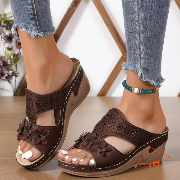 Xunlbb Women's Sandals Women's Summer Leisure Comfortable Rhinestone Flower Wedges Women's Fashion Shoes Up to 60% Off