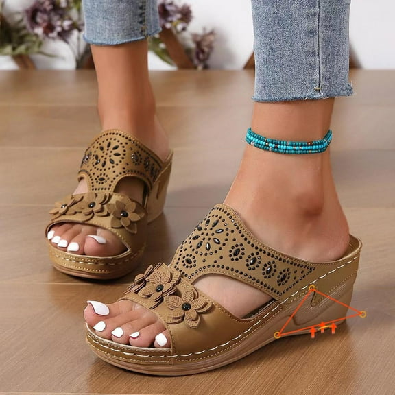 Xunlbb Women's Sandals Women's Summer Leisure Comfortable Rhinestone Flower Wedges Women's Fashion Shoes Up to 60% Off