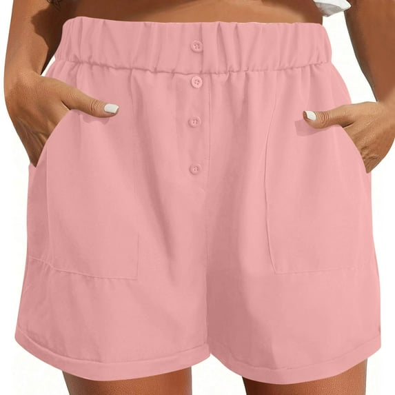 Xunlbb Women's Shorts Women Summer Fashion Solid Color Button Pocket Shorts,Pink 2XL