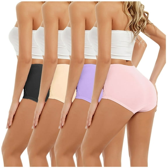 Xunlbb Women's Soft Briefs Plus Size,4PC Women Lace High Waisted Body Shaper Shorts Shapewear Panties (Black,Pink,Purple,Beige L) on Clearance