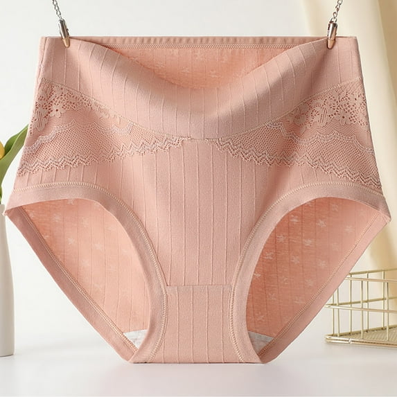 Xunlbb Women's Soft Briefs Plus Size,Women's Solid Lace Plus Size High Waist Leak Proof Cotton Crotch Shorts Underwear Panties (Pink XL) on Clearance