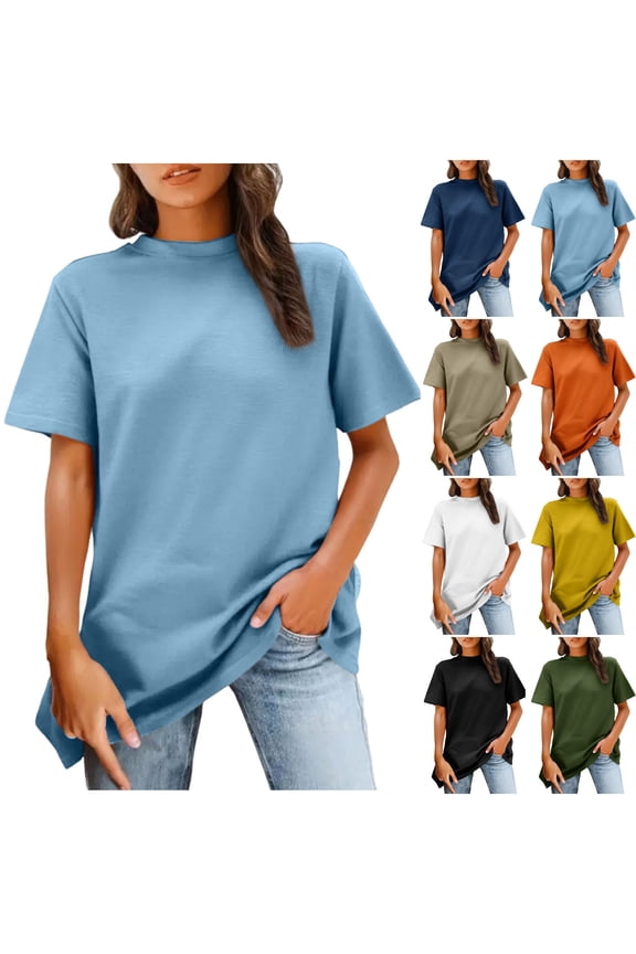 Women's T-shirts Fashion Solid Color Round Neck T-shirt Back Line Design Short Sleeve Blouse Basic Essentials Summer Vacation Beach Fashion Casual Daily Wear Plus Size