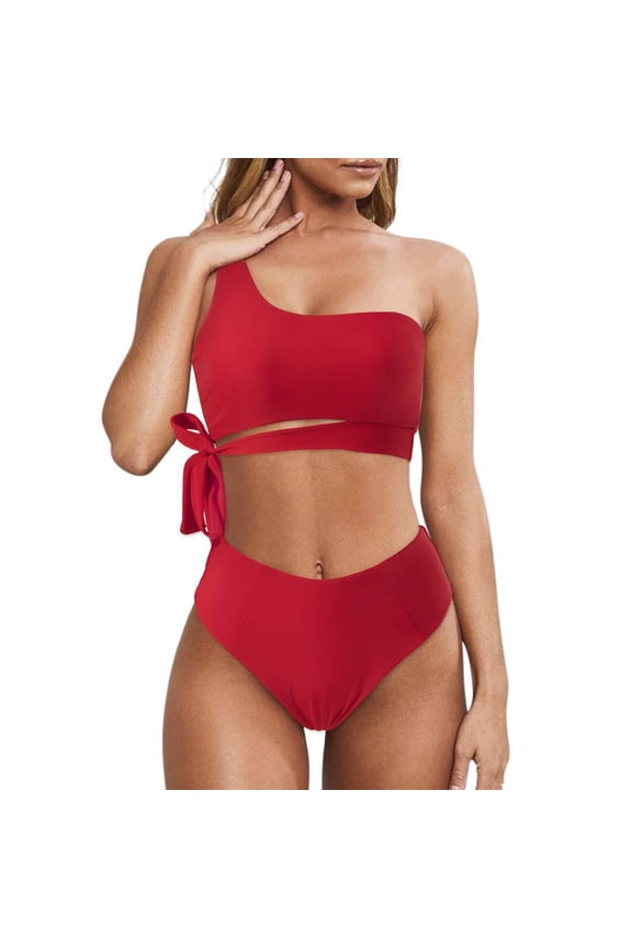 Womens Bathing Suits Women's Solid Color Lace Up Swimsuit+Swimming Trunks Sexy And Fashionable Bikini Split Swimsuit Racerback Tops with Bikinis Bottom