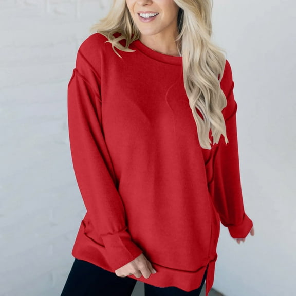 Xunlbb Womens Long Sleeve Tops Women's Fashionable Loose Fitting Casual Color Blocking Round Neck Long Sleeved Top S-3XL