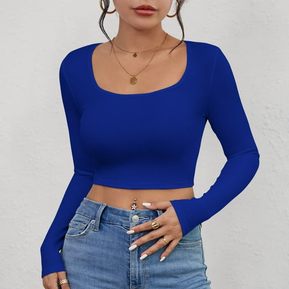 Xunlbb Womens Long Sleeve Tops Women's Loose Long Sleeve Round Neck T-Shirt Bottoming Top XS-L