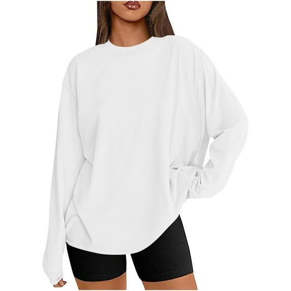 Xunlbb Womens Long Sleeve Tops Womens Oversized Long Sleeve T Shirts Basic Crewneck Tee Fall Tops Casual Workout Fashion Casual Clothes S-2XL