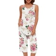 thumbnail image 1 of Xunlbb Womens Nightwear Loungewear Fashion Woman Round Neck Printing Sleeveless Blouse +Shorts Pants Elastic Waist Pajama Sets Gift for Women S-2XL, 1 of 6