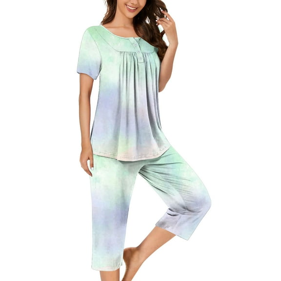 Xunlbb Womens Nightwear Loungewear Women Casual Round Neck Short Sleeve Blouse Fashion Pants Pajamas Suit S-3XL