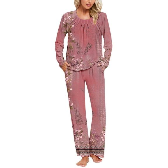 Xunlbb Womens Pajamas Sets Ladies' Gradient Printed Casual Top Pants Pajama Set S-3XL