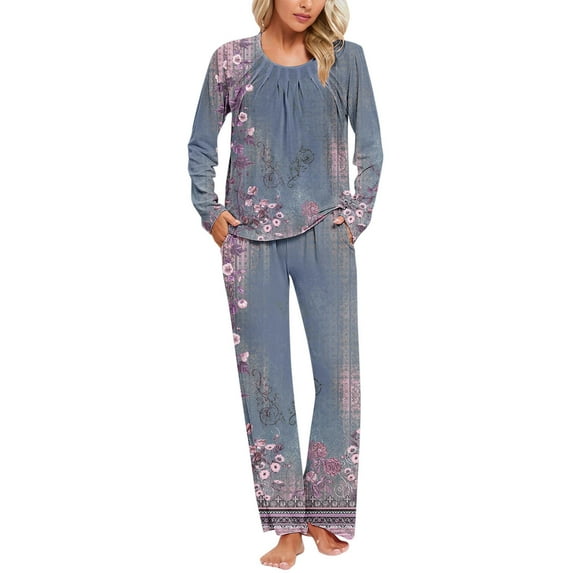 Xunlbb Womens Plus Size Pajamas Ladies' Gradient Printed Casual Top Pants Pajama Set Gift for Women S-3XL