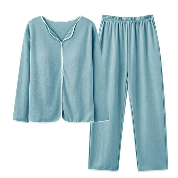 Xunlbb Womens Plus Size Pajamas Women's Solid Color Long Sleeved Shirt With Chest Pad Pants Home Clothing Pajamas Set M-3XL