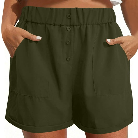 Xunlbb Womens Shorts,Women Summer Fashion Solid Color Button Pocket Shorts,Army Green M