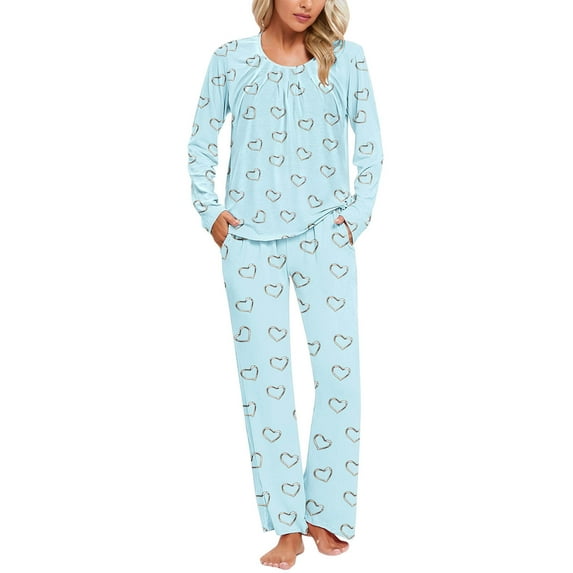 Xunlbb Womens Sleepwear Ladies' Gradient Printed Casual Top Pants Pajama Set Gift for Women S-3XL
