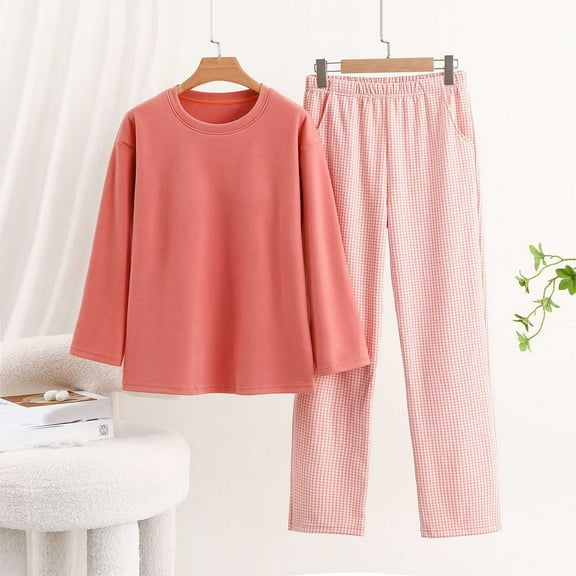 Xunlbb Womens Sleepwear Women's Solid Color Round Neck Long-sleeved Top With Chest Pad One Shorts Home Wear Set XL-5XL