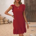 thumbnail image 1 of Xunlbb Womens Summer Dresses Women Fashion Summer Solid Color Ruffled Flying Sleeves Round Neck Sleeveless Dress Beach Dress Size S-XL, 1 of 8