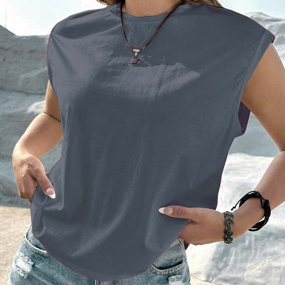 Xunlbb Womens Tops Womens Plus Size Shirts Tops Women's Casual Solid Color Loose Sleeveless T-shirt Top, S-2XL