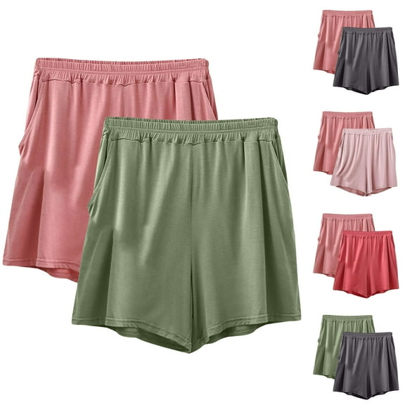 Xunlbb Workout Womens Shorts Summer Plus Size Shorts 2PC Women's Summer Elastic Waist Thin Quarter Shorts Color Thin Style Casual Pajamas Loose Size Home Pants XL-6XL on Clearance