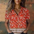 thumbnail image 1 of Xunmmm Button Down Shirt for Women Casual Art Flower Printed Short Sleeved Shirt Breathable Summer Fashion Red XL, 1 of 4