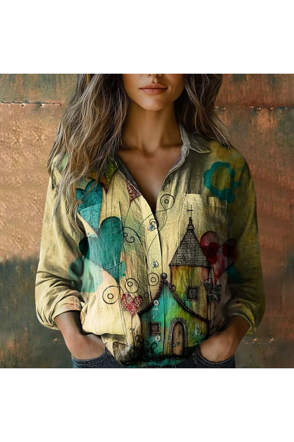 Button Down Shirts for Women Dressy Floral Printed Business Casual Work Tops Long Sleeve Blouse Spring Fall Beige