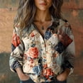 thumbnail image 1 of Xunmmm Button Down Shirts for Women Retro Floral Print V Neck Long Sleeve Blouses Bohemian Top with Pocket Work Shirt Beige, 1 of 3