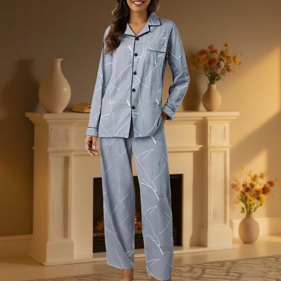 Xunmmm Button Up Pajamas for Women Long Sleeve Sleepwear Soft Loungewear Ladies Pjs Set Cotton Plus Size Pajama Set