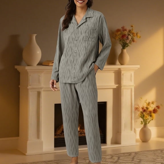 Xunmmm Button Up Pajamas for Women Long Sleeve Sleepwear Soft Loungewear Ladies Pjs Set Cotton Plus Size Pajama Set