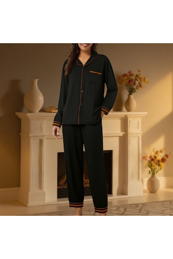 Button Up Pajamas for Women Long Sleeve Sleepwear Soft Loungewear Ladies Pjs Set Cotton Plus Size Pajama Set