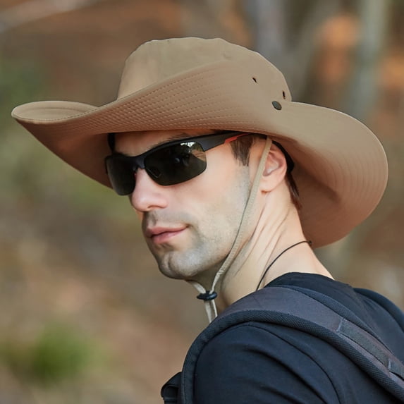 Xunmmm Men's Sun Hat Extra Wide Brim Windproof Strap Foldable Sunshade UPF 50+ Airy Lightweight Bucket Hat Fisherman Hat For Fishing Beach Hiking Beige,One Size